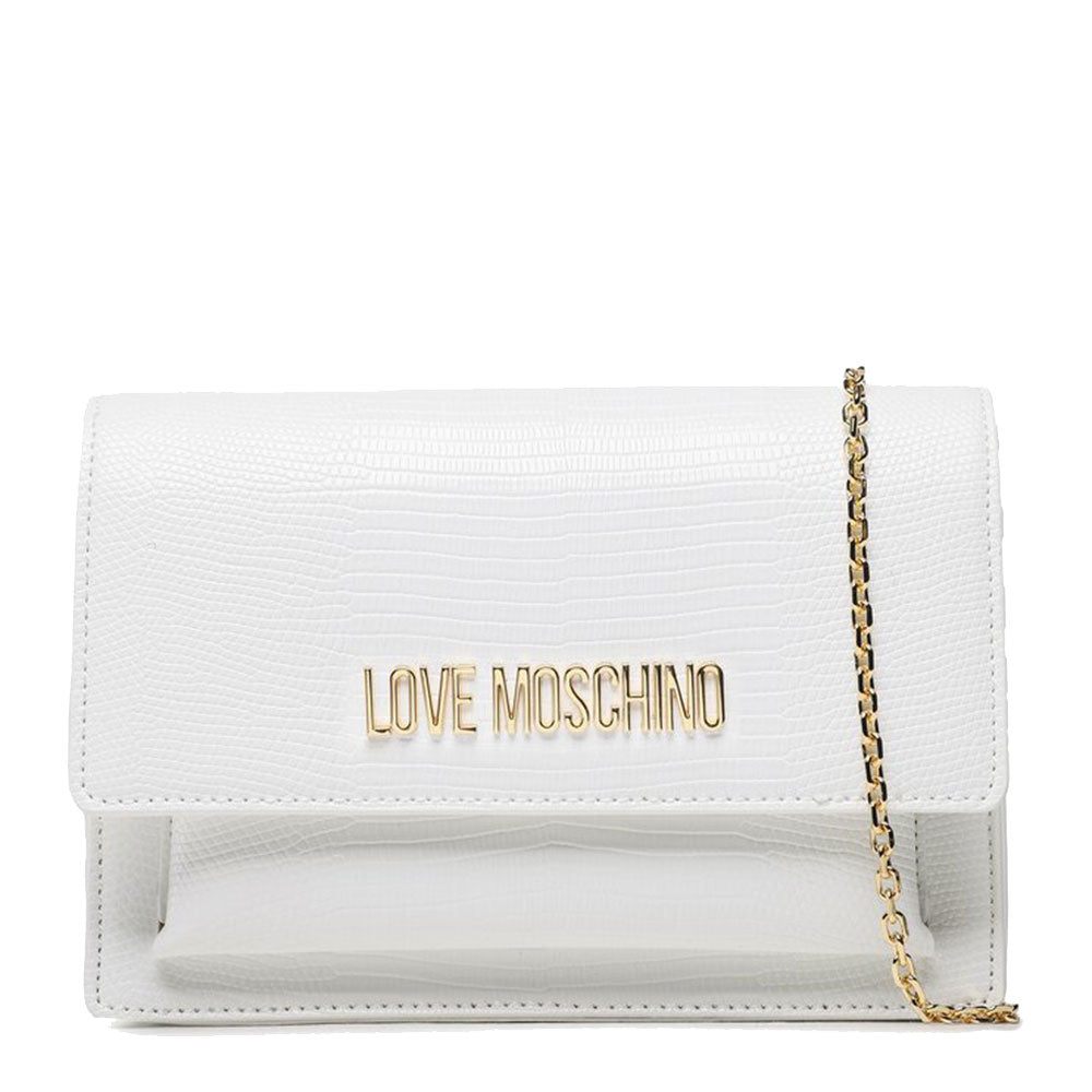 Damen-Clutch mit Schulterriemen LOVE MOSCHINO Smart Lettering Logo-Linie mit weißem Python-Effekt