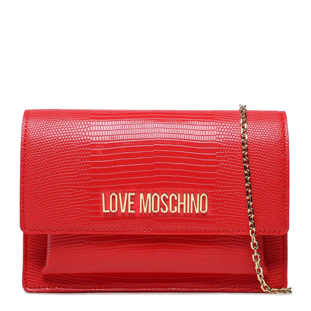 Damen-Clutch mit Schulterriemen LOVE MOSCHINO Smart Lettering-Linie mit Logo in rotem Python-Effekt