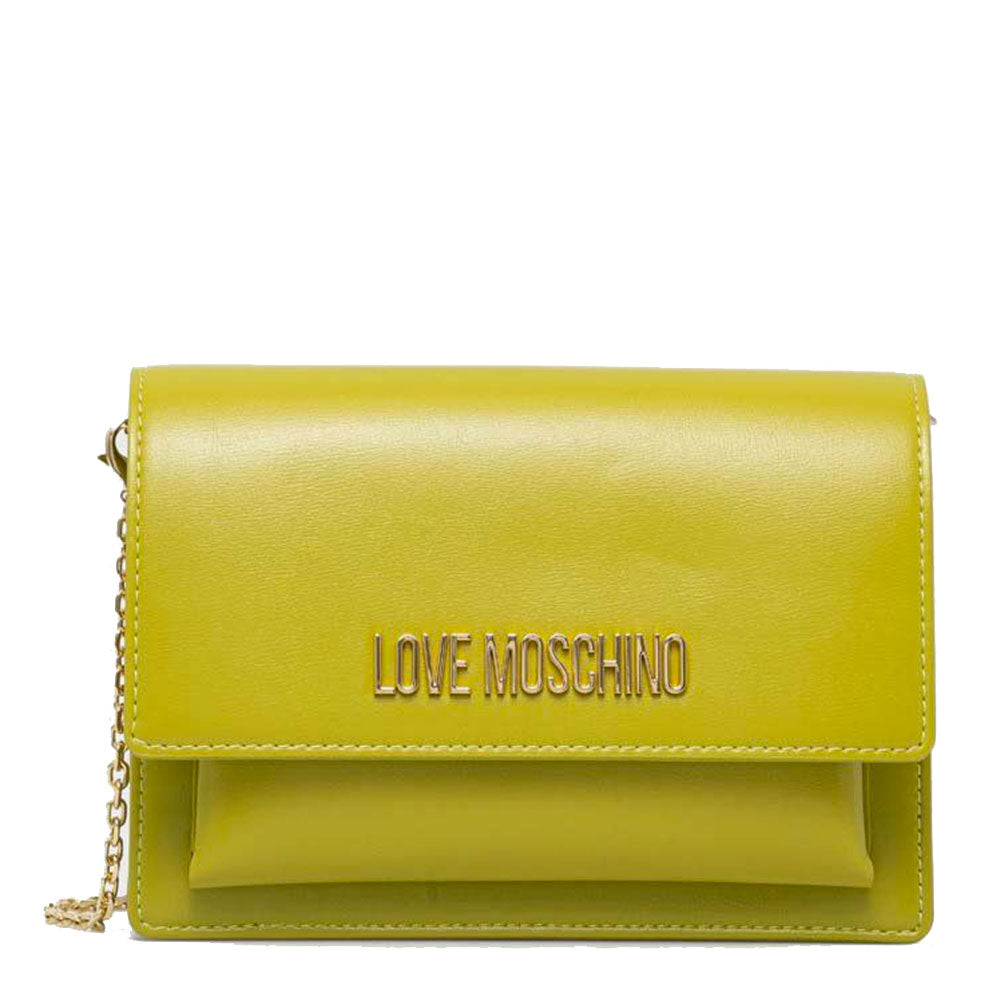 Damen-Clutch mit Schultergurt LOVE MOSCHINO Smart Lettering Logo-Linie in Limettenfarbe