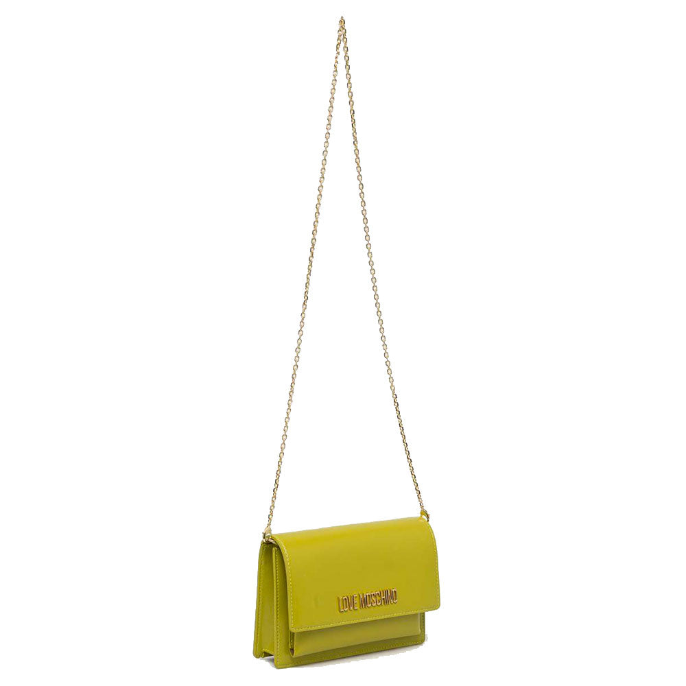 Damen-Clutch mit Schultergurt LOVE MOSCHINO Smart Lettering Logo-Linie in Limettenfarbe