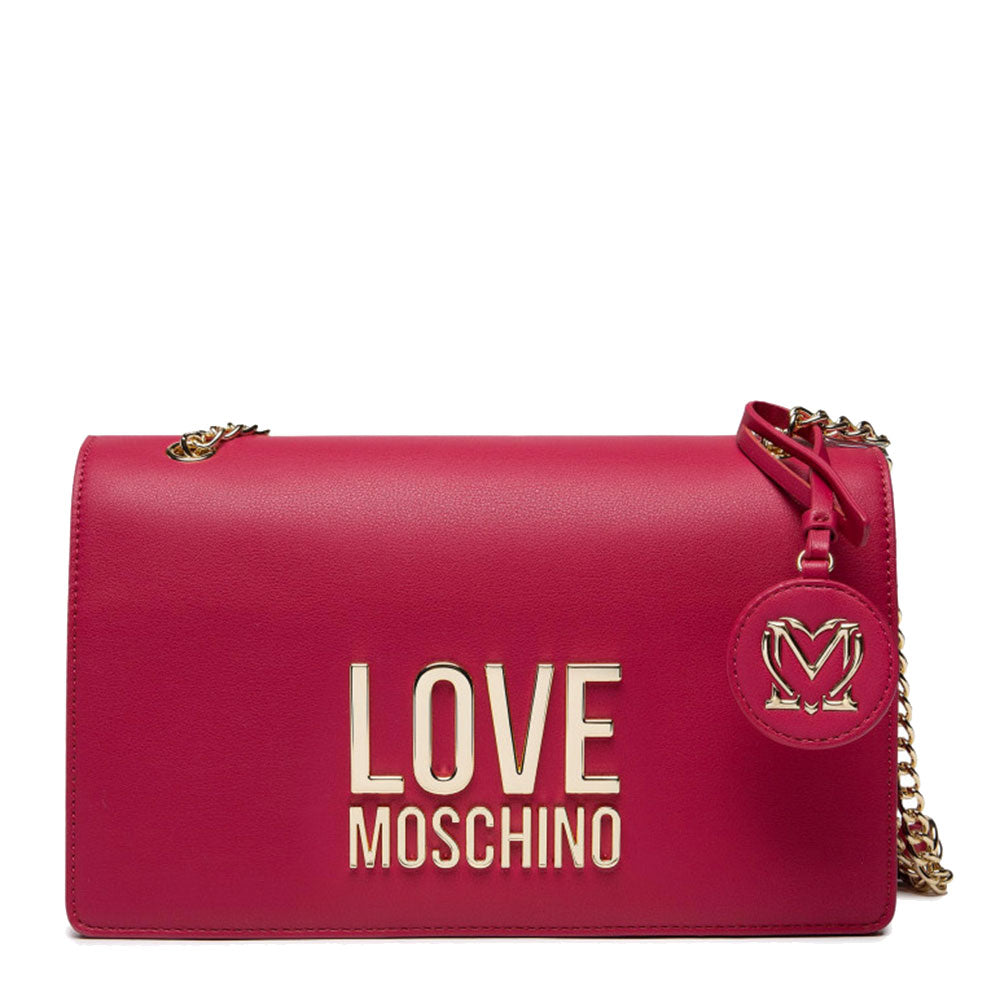 Damen-Umhängetasche LOVE MOSCHINO Goldfarbene Metalllinie mit Fuxia-Logo