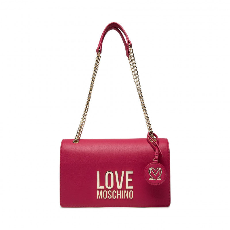 Damen-Umhängetasche LOVE MOSCHINO Goldfarbene Metalllinie mit Fuxia-Logo