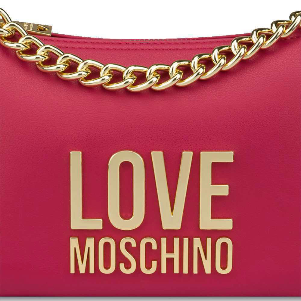 Kleine Hobo-Damentasche LOVE MOSCHINO Gold Metal Line Fuxia Logo