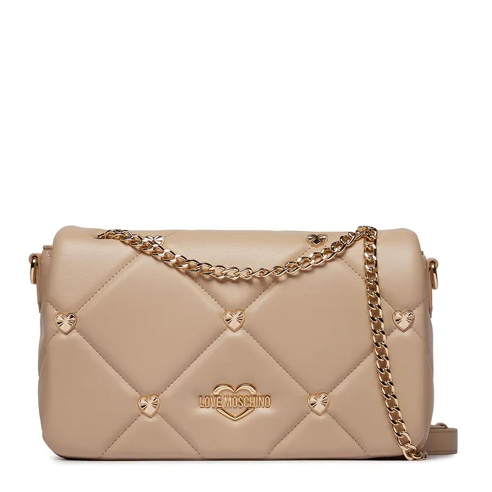 Damen-Schulter- und Umhängetasche LOVE MOSCHINO Jewel Hearts Cream-Linie mit goldenen Nieten