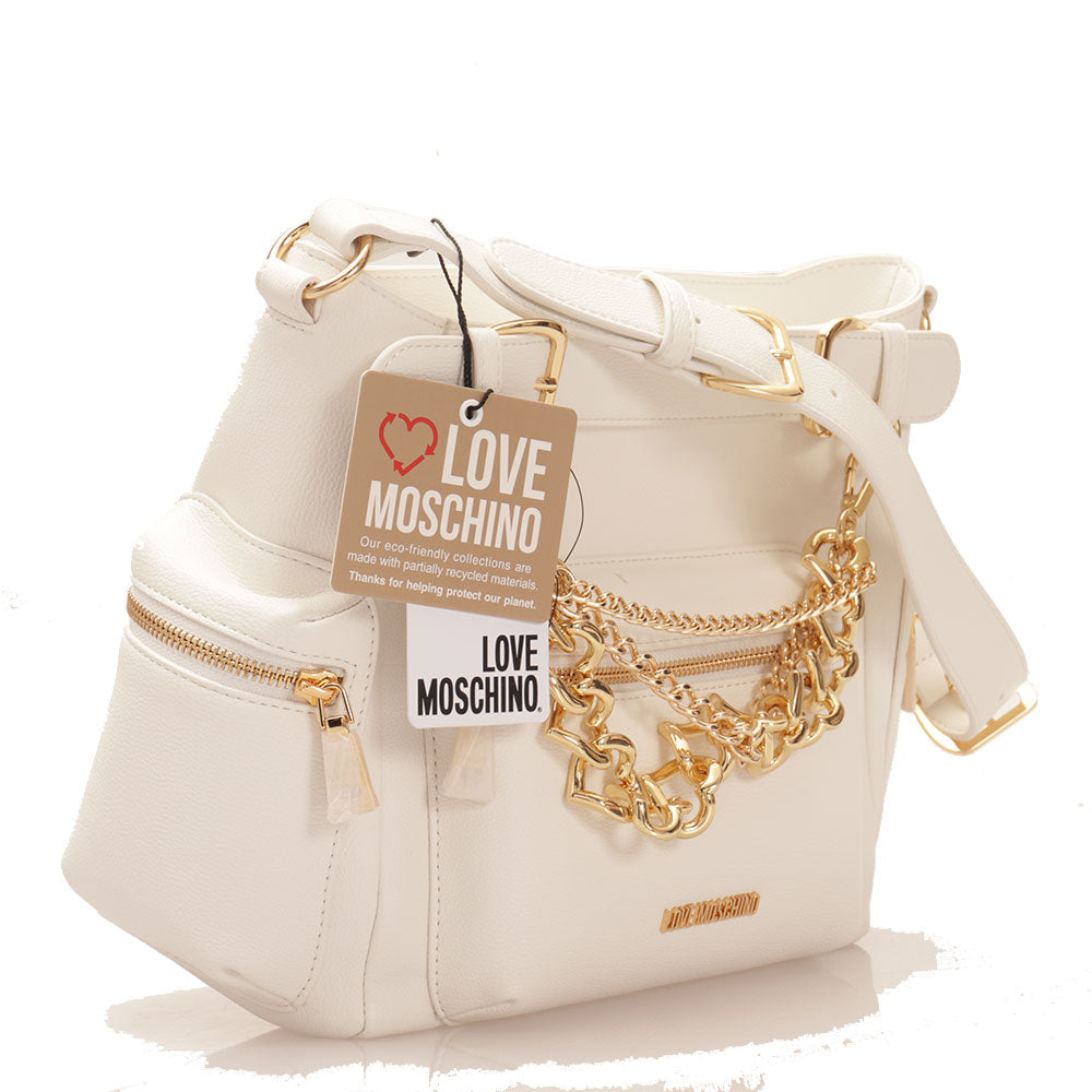 LOVE MOSCHINO Damen-Schultertaschenkette Charm-Linie in Weiß