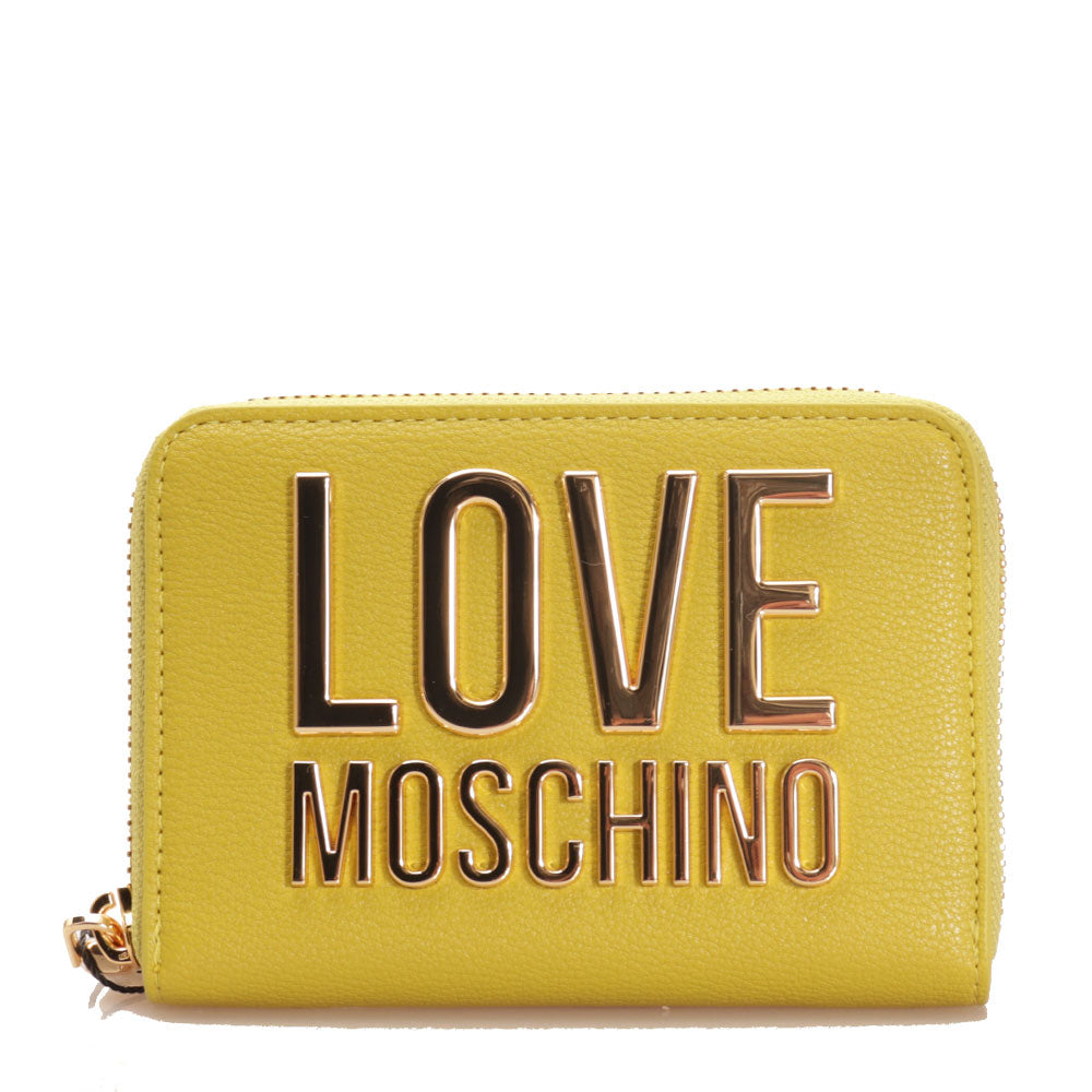 Portafoglio Donna Piccolo Zip Around LOVE MOSCHINO linea Gold Metal Logo color Lime