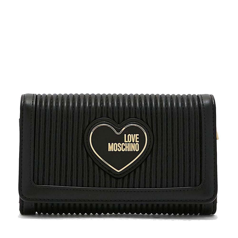 Damen-Geldbörse mit Knopf LOVE MOSCHINO Plissee-Linie Schwarz