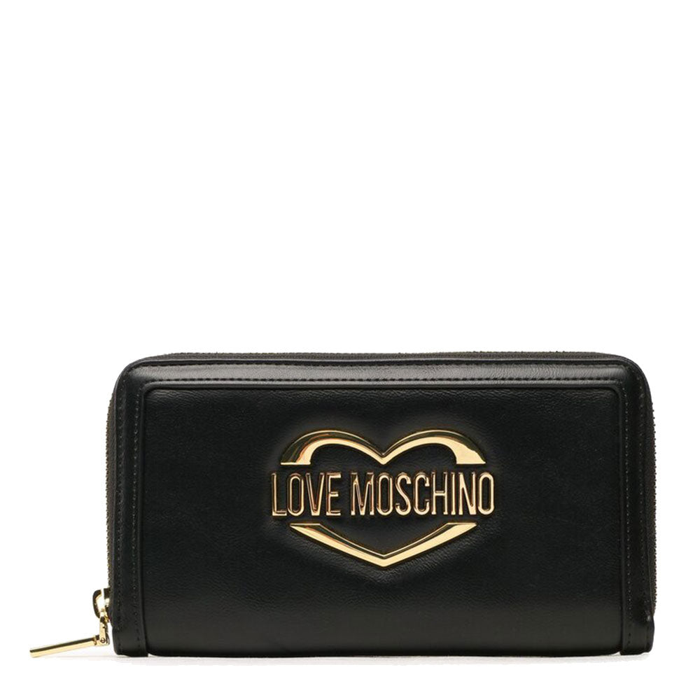 Damen-Geldbörse mit umlaufendem Reißverschluss LOVE MOSCHINO Metall-Logo-Linie Schwarz JC5622