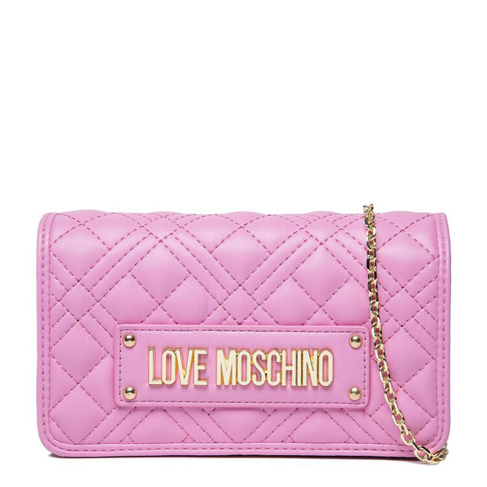 Mini-Clutch mit Schultergurt LOVE MOSCHINO Shiny Quilted-Linie, rosa Farbe