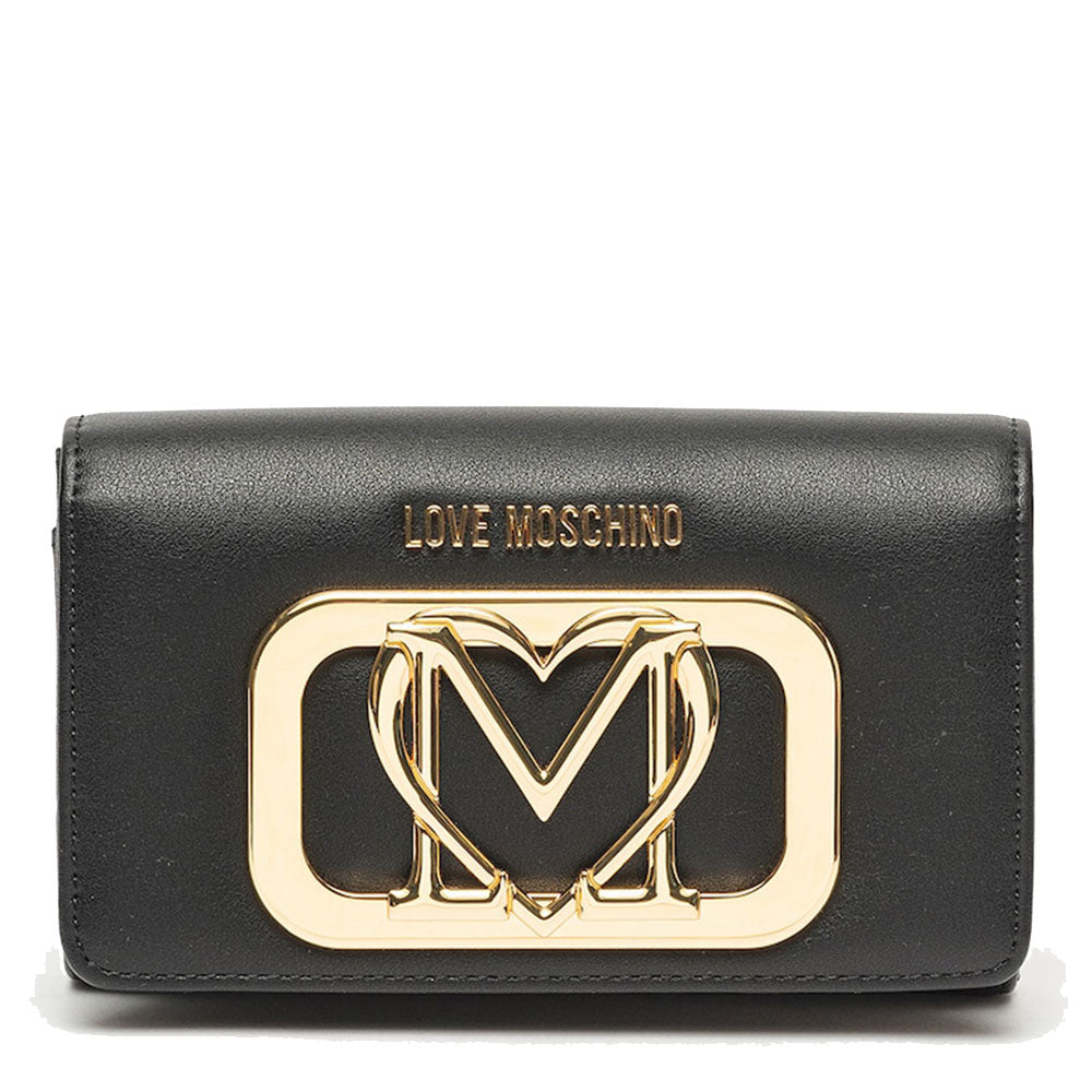 Damenbrieftasche mit LOVE MOSCHINO Button Heart Logo-Linie in Schwarz