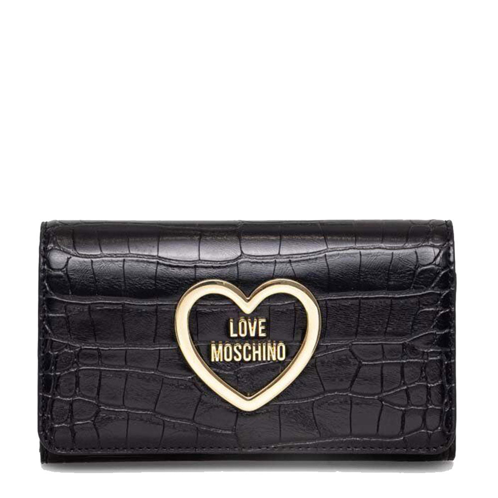 Damenbrieftasche mit Knopf LOVE MOSCHINO Croco Print Linie Schwarz JC5712