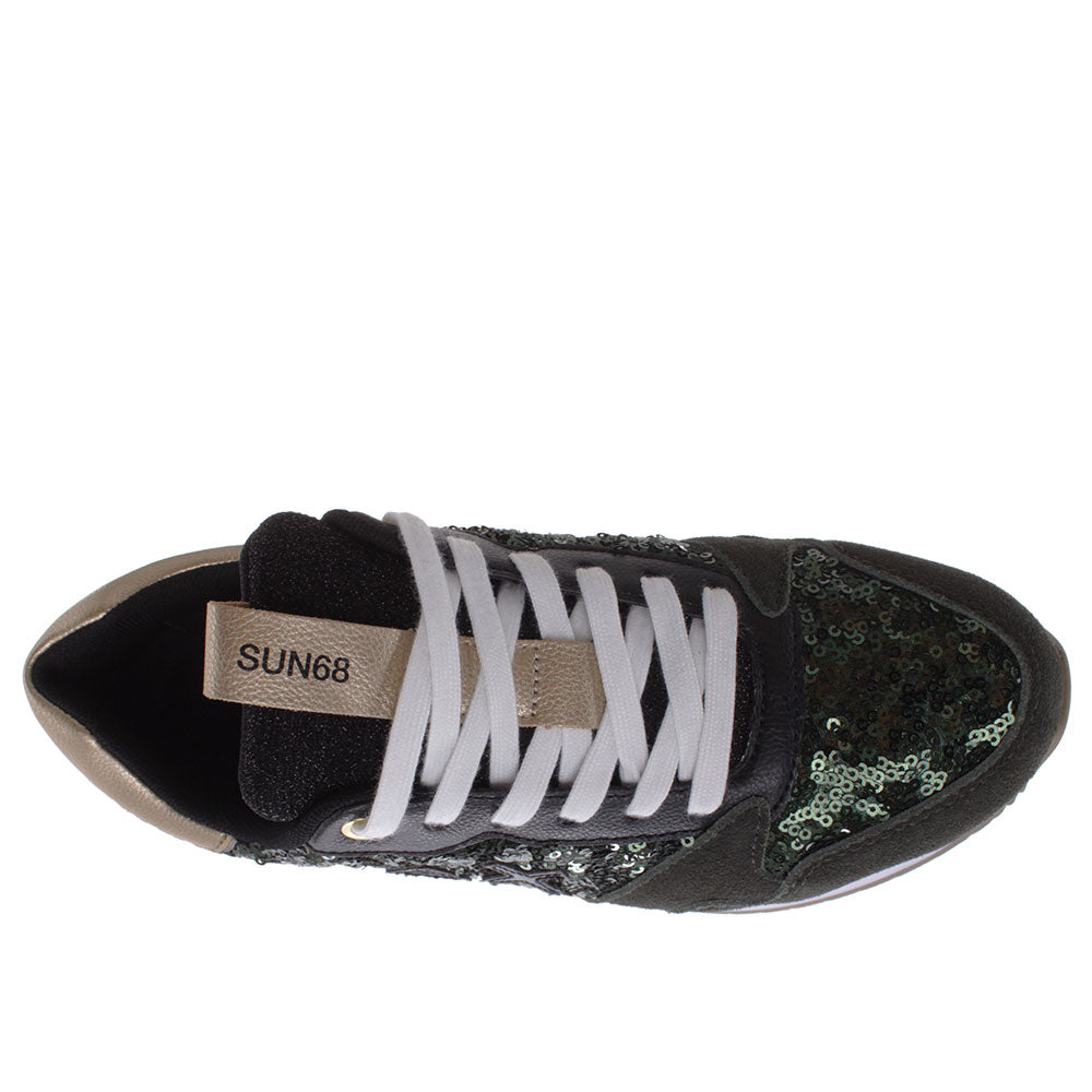 Scarpe Donna Sun68 Sneakers Kelly Solid Paillettes Militare Scuro