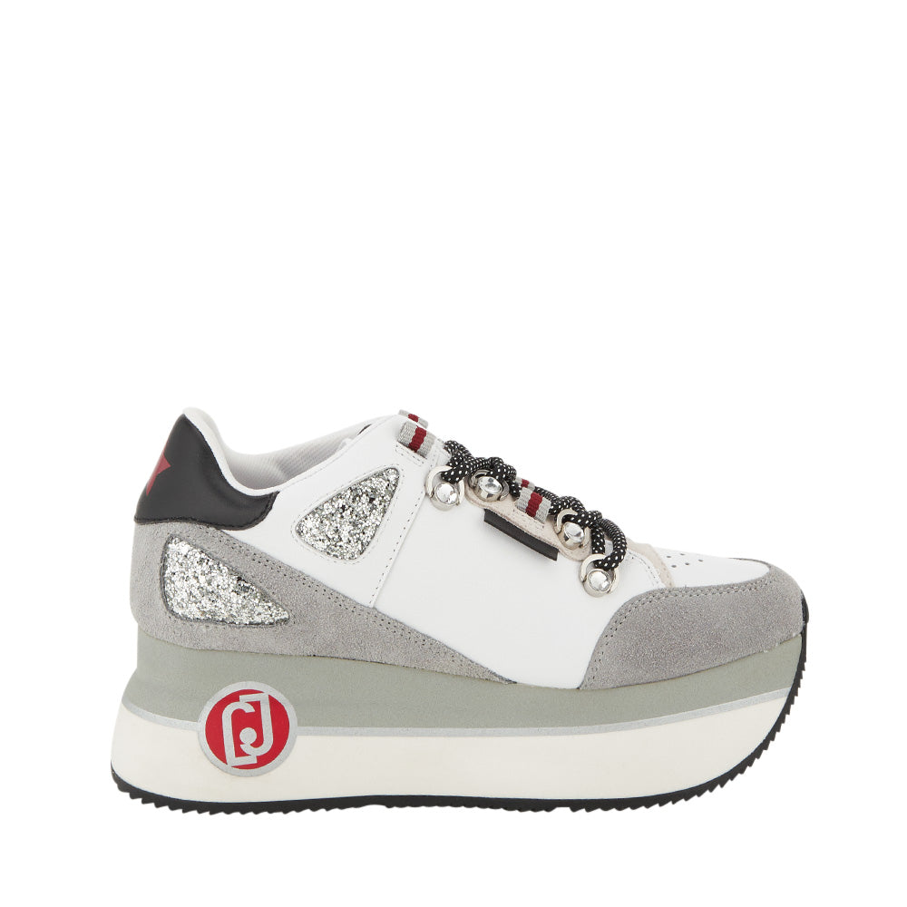 Scarpe Donna LIU JO Sneakers Maxi Platform in Ecopelle Bianco e Suede Grigio
