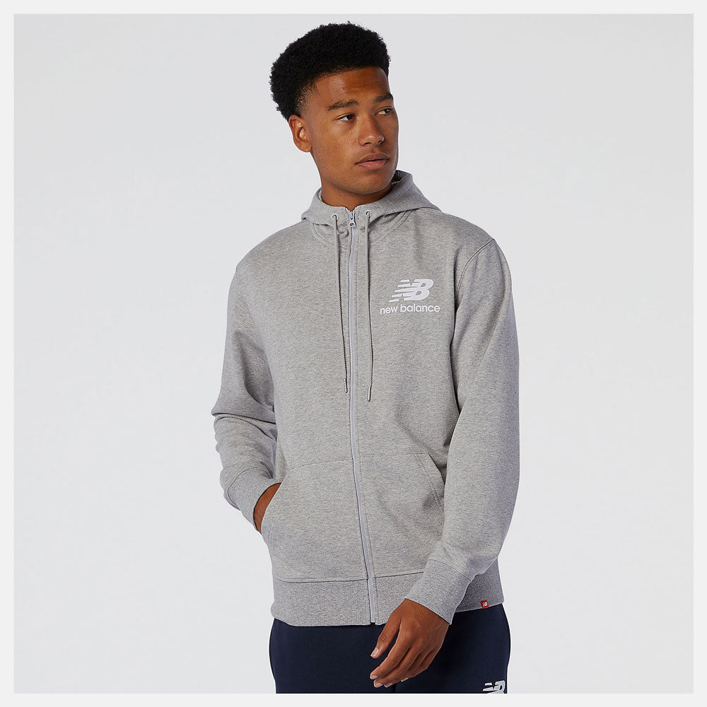 Felpa Uomo con Cappuccio NEW BALANCE linea Essentials Stacked Full Zip colore Athletic Grey