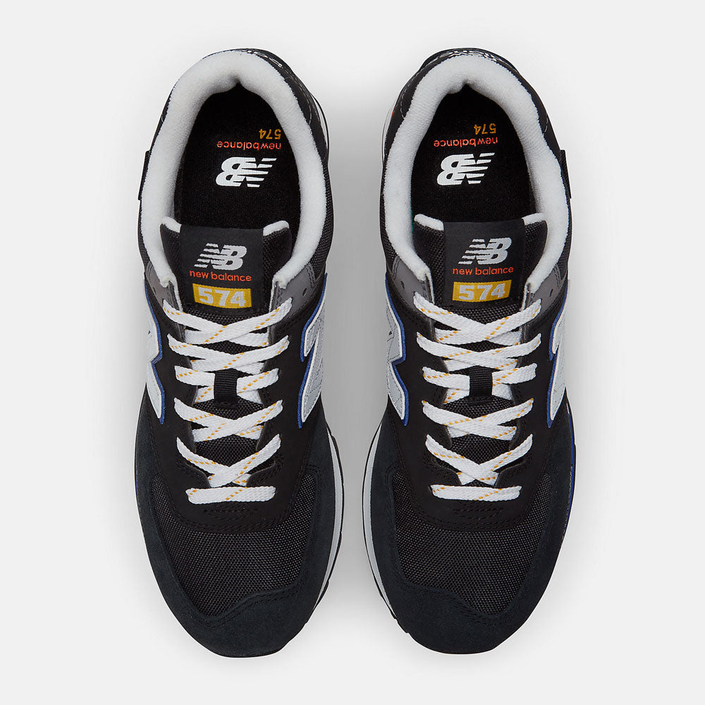 Scarpe Uomo NEW BALANCE Sneakers 574 in Pelle e Cordura colore Black e Poppy