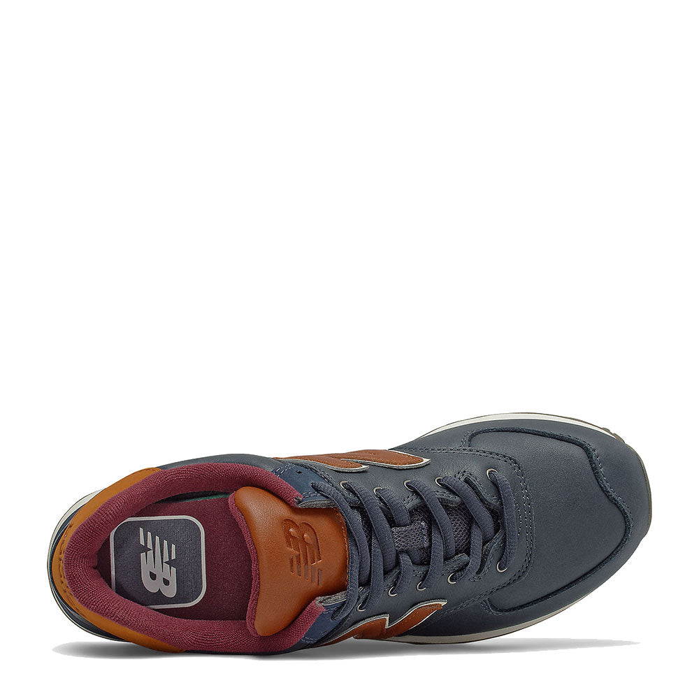 Scarpe Uomo NEW BALANCE Sneakers 574 in Pelle Premium colore Navy e Classic Burgundy