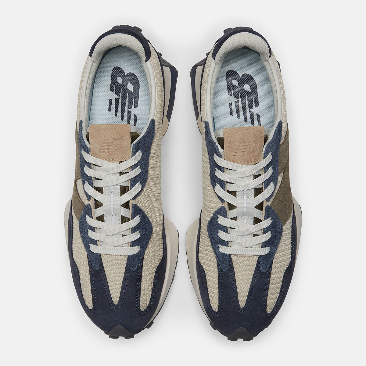 Herrenschuhe NEW BALANCE 327 Sneakers aus Mesh und Wildleder in Knochenblau und Braun