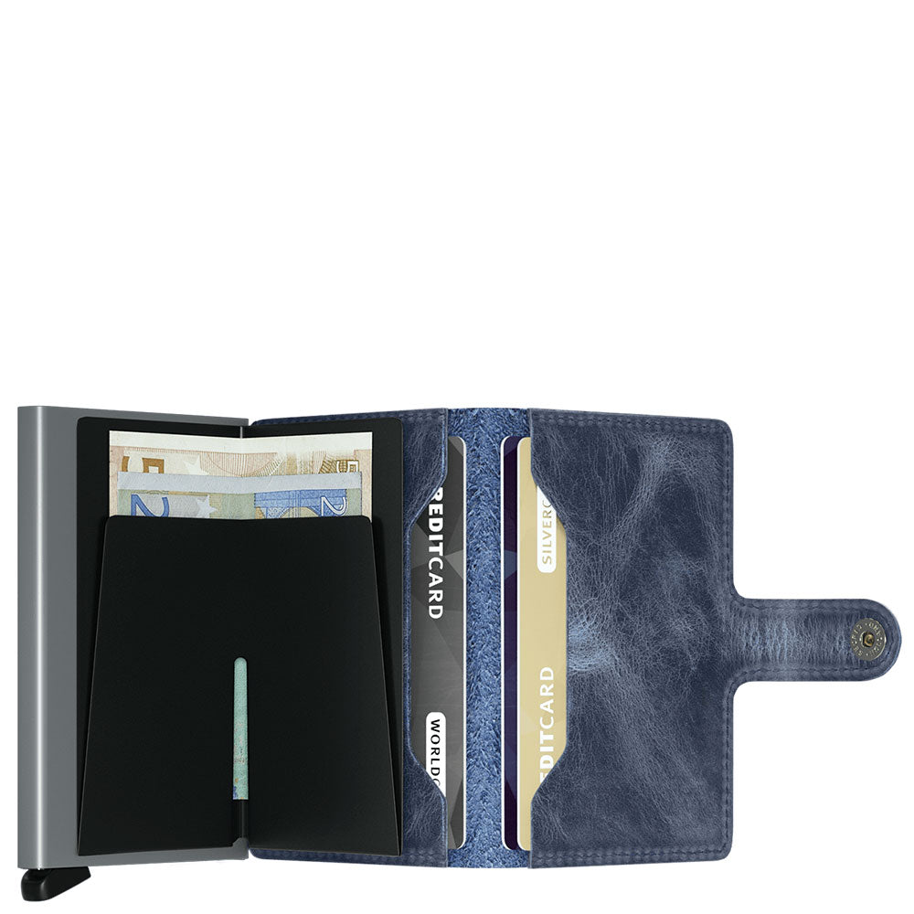 Porta Carte con Clip SECRID linea Vintage in Pelle Blue con RFID