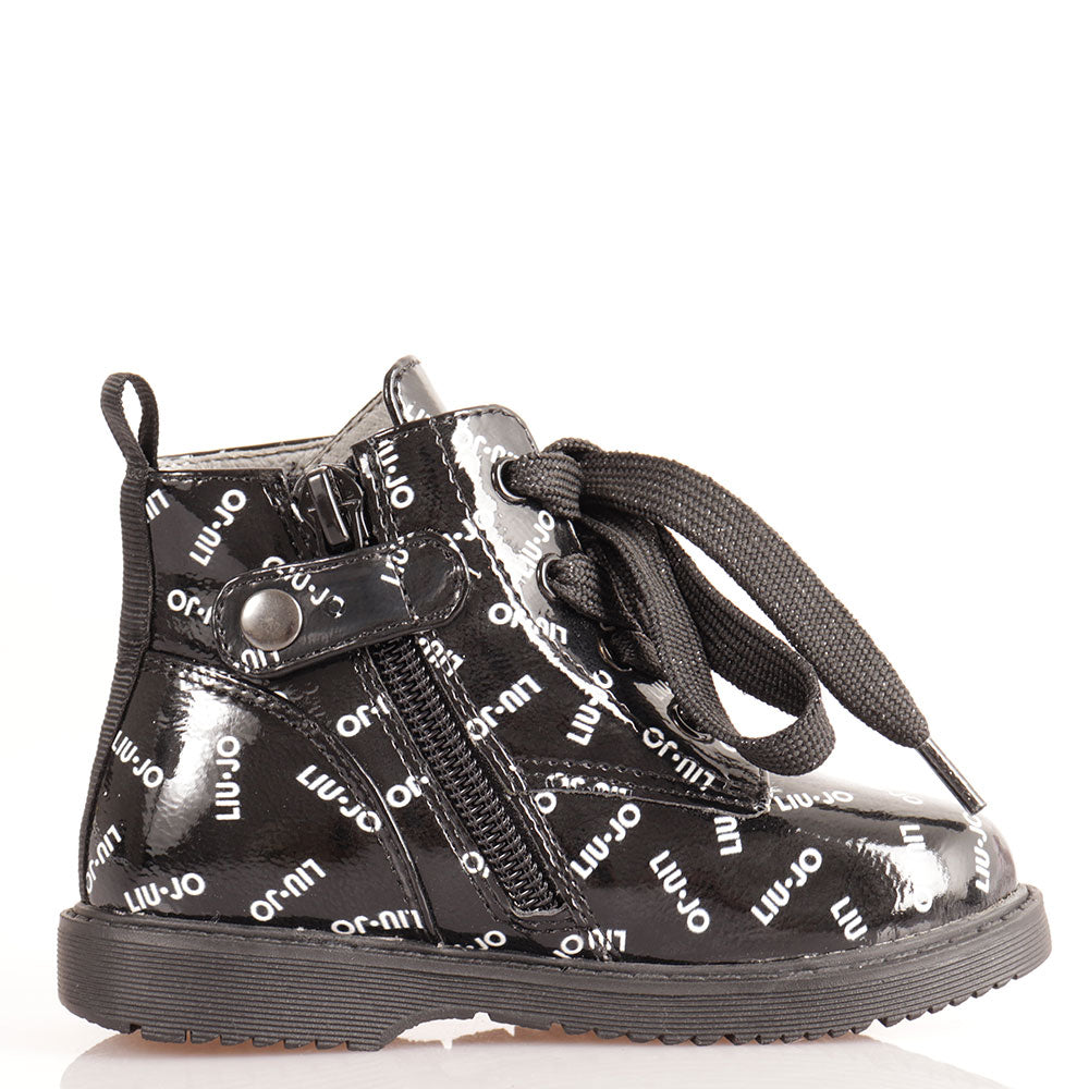 Scarpe Bambina LIU JO linea Pat 45 Anfibi Neri Lucidi con Logo a sconto Cuoieriashop