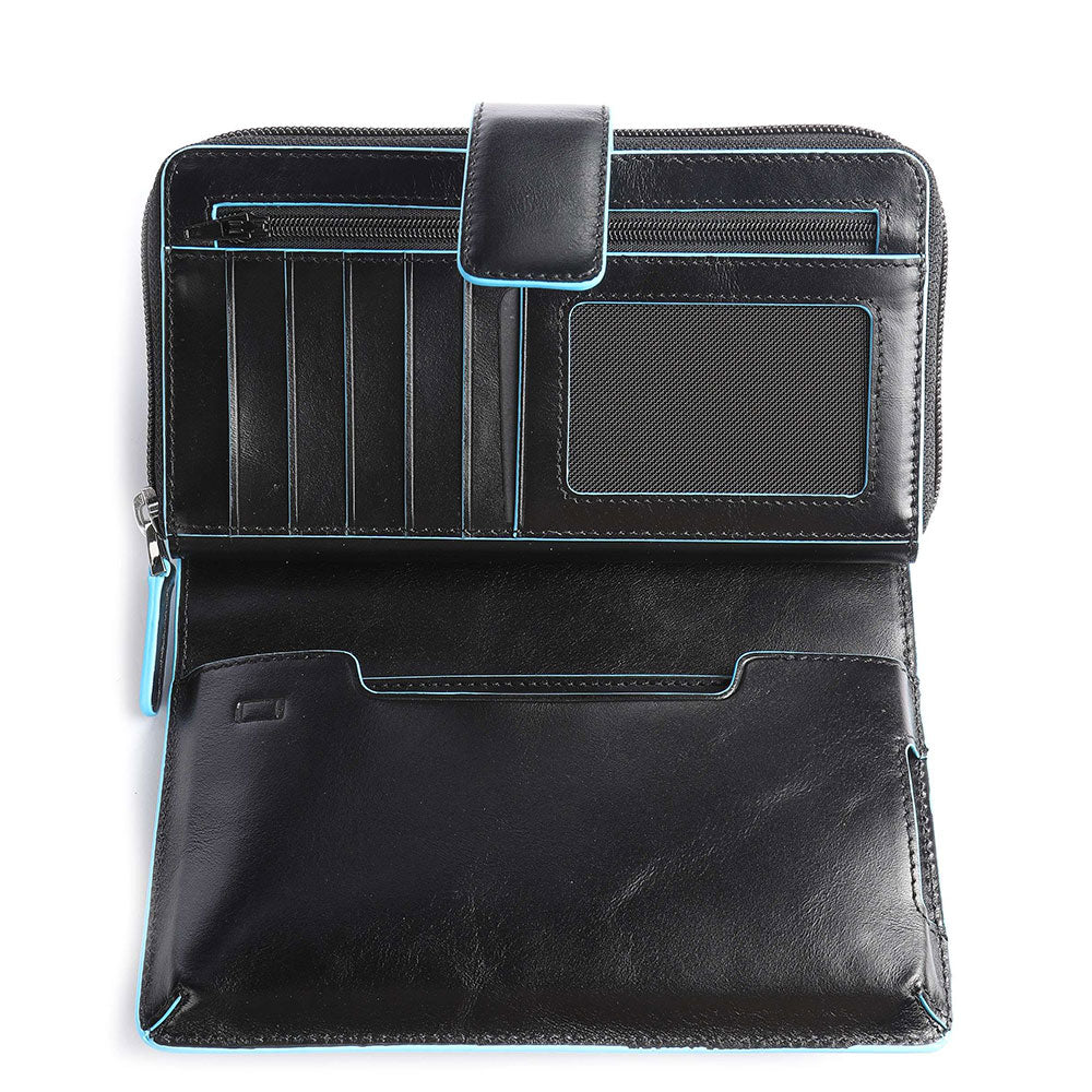 Portafoglio Donna Doppio Scomparto PIQUADRO In Pelle Nera - PD1354B2R Linea Blue Square