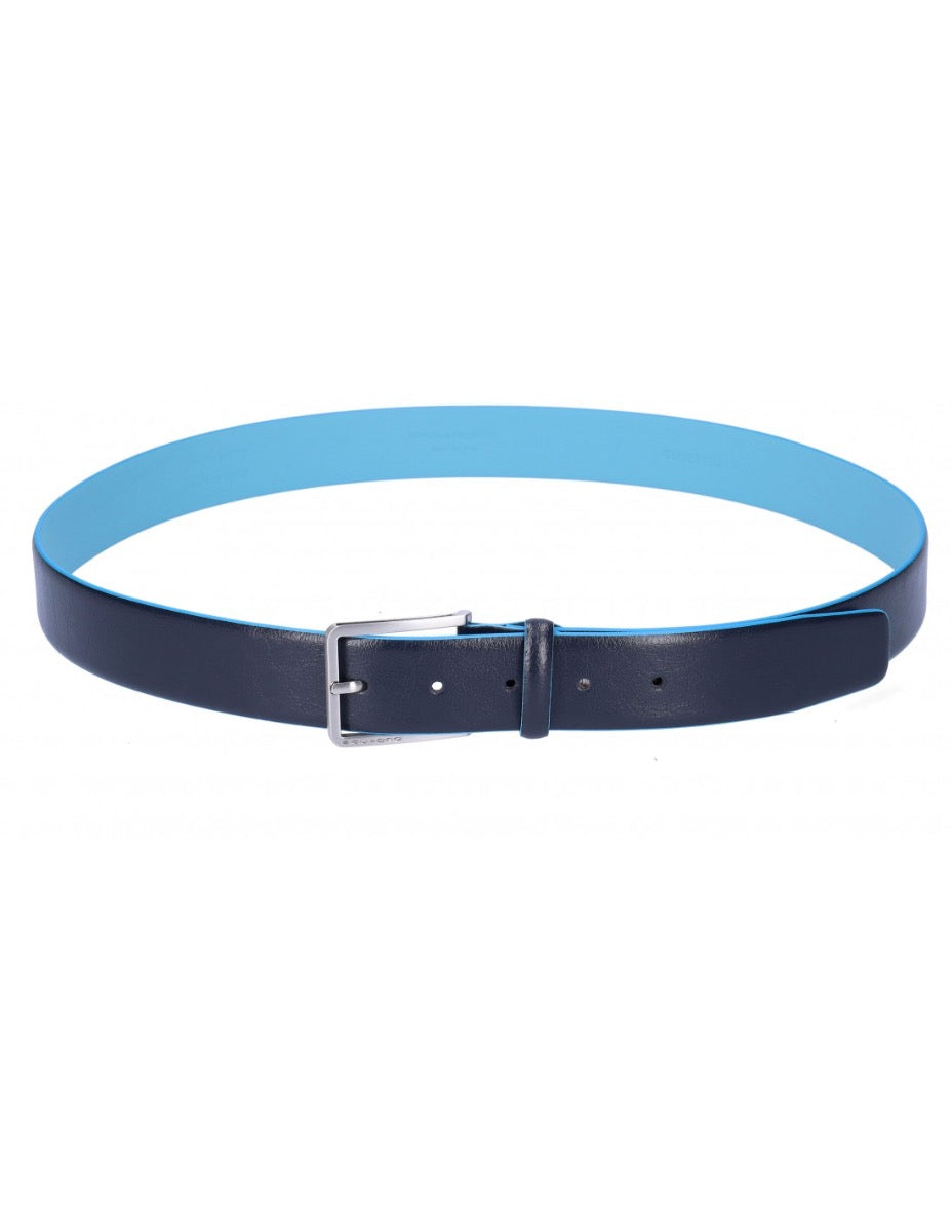 PIQUADRO Herrengürtel aus blauem Leder, blaue quadratische Linie – CU5258B2