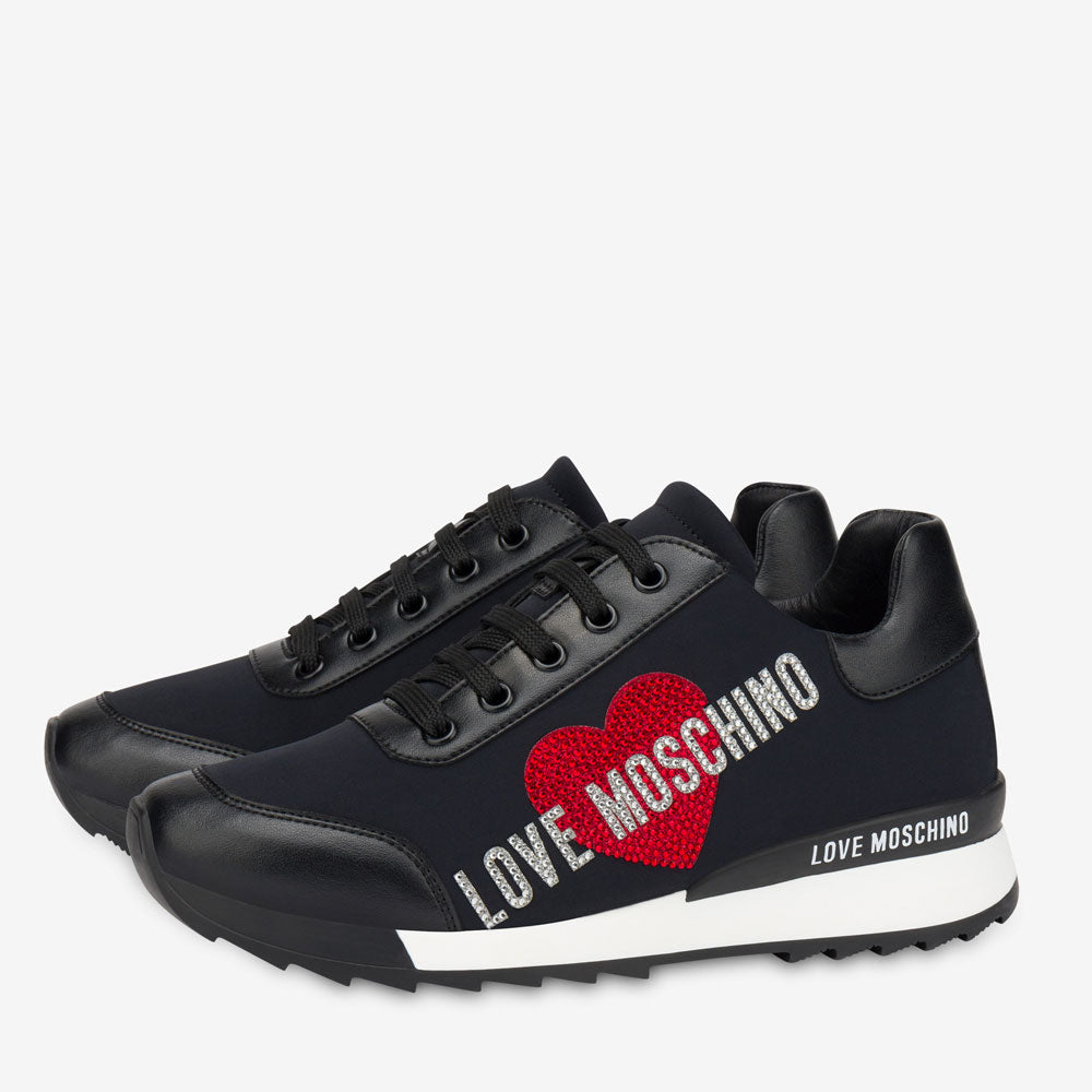 Scarpe Donna LOVE MOSCHINO Sneakers Running linea Crystal Logo in Tessuto Nero