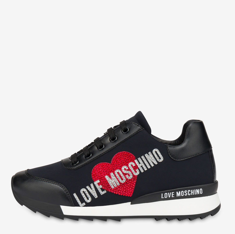 Scarpe Donna LOVE MOSCHINO Sneakers Running linea Crystal Logo in Tessuto Nero