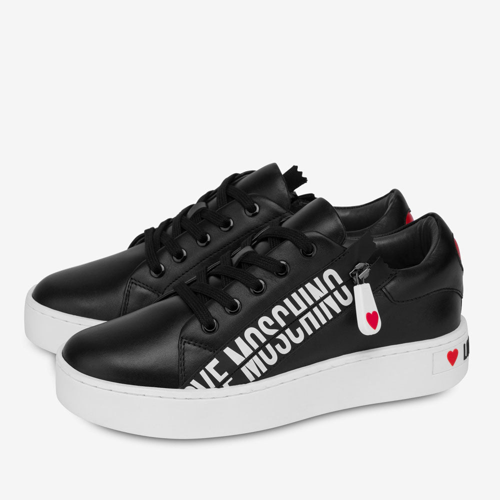 Scarpe Donna LOVE MOSCHINO Sneakers in Pelle Nera linea Zipper