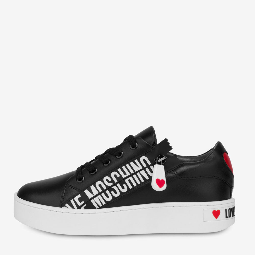 Scarpe Donna LOVE MOSCHINO Sneakers in Pelle Nera linea Zipper