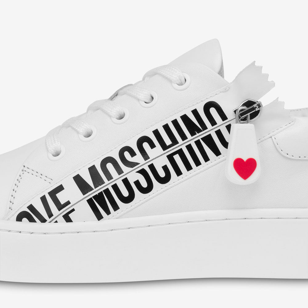 Scarpe Donna LOVE MOSCHINO Sneakers in Pelle Bianca linea Zipper