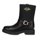 Scarpe Donna LOVE MOSCHINO Stivaletti Biker linea City Love in Pelle e Nylon Nero