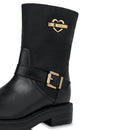 Scarpe Donna LOVE MOSCHINO Stivaletti Biker linea City Love in Pelle e Nylon Nero