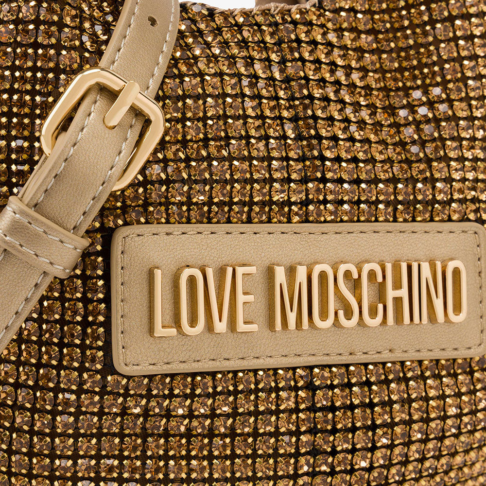 LOVE MOSCHINO Mini-Damenhandtasche Bling Bling Goldlinie mit Strasssteinen