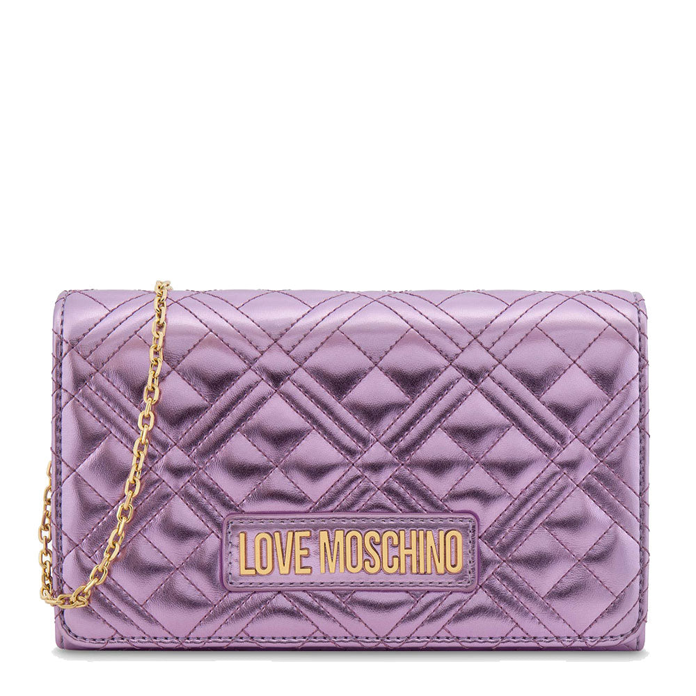 Damen-Clutch mit Schultergurt LOVE MOSCHINO Shiny Quilted Line Farbe Lavender Laminate