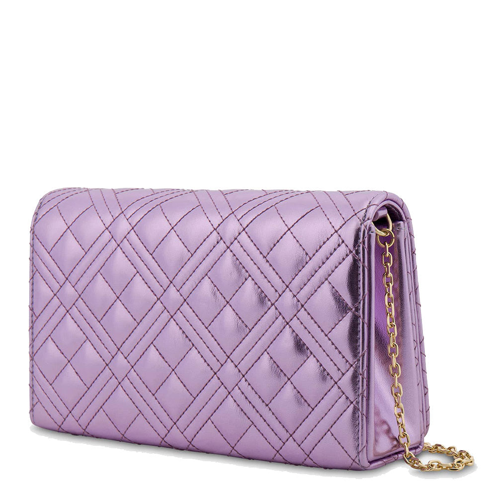 Damen-Clutch mit Schultergurt LOVE MOSCHINO Shiny Quilted Line Farbe Lavender Laminate