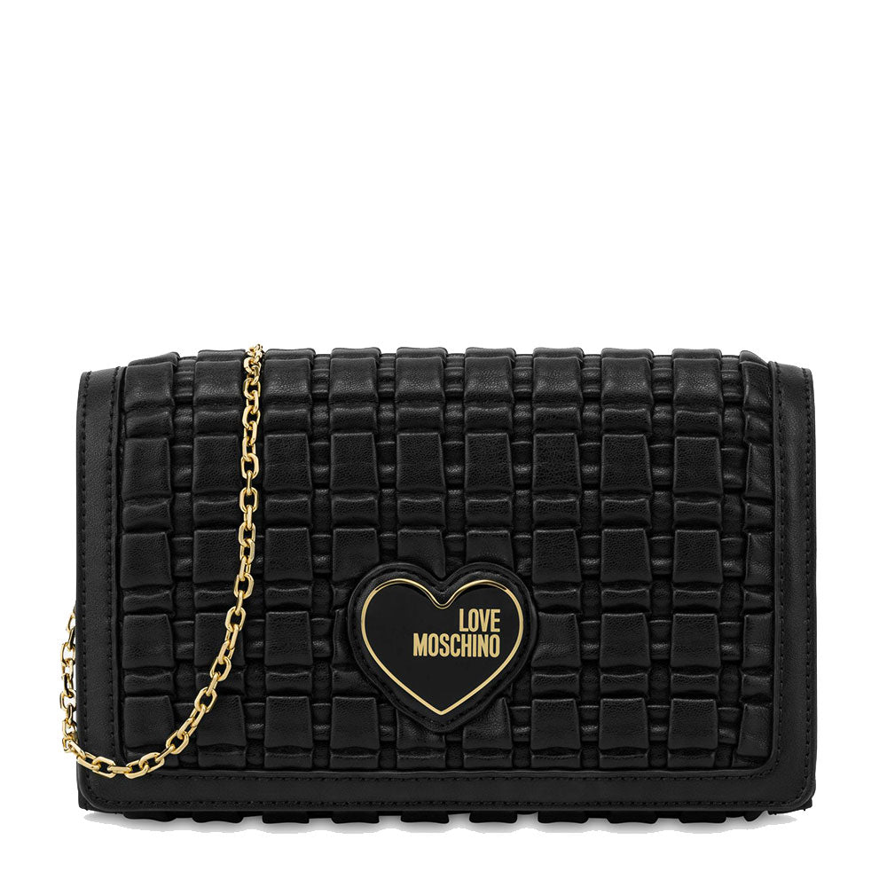 LOVE MOSCHINO Damen-Clutch mit Schultergurt. Intelligente Linie mit schwarzem Webeffekt