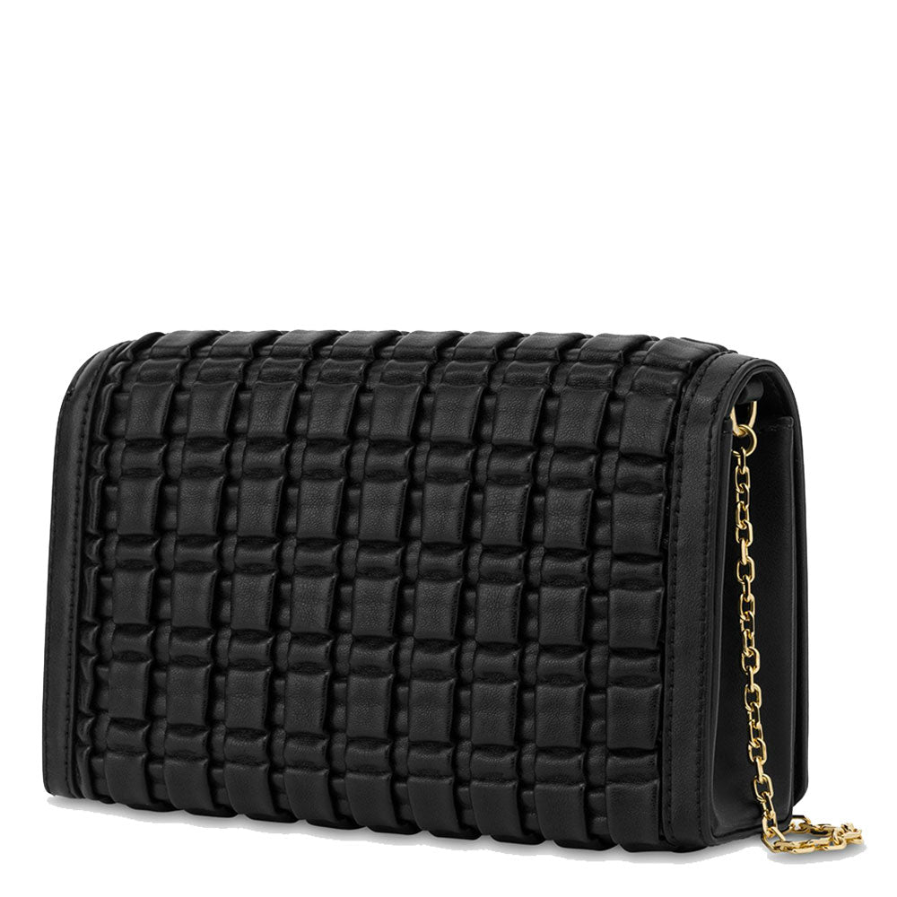 LOVE MOSCHINO Damen-Clutch mit Schultergurt. Intelligente Linie mit schwarzem Webeffekt