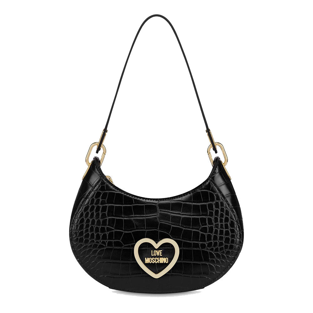 Kleine Hobo-Tasche LOVE MOSCHINO Croco Print-Linie in Schwarz