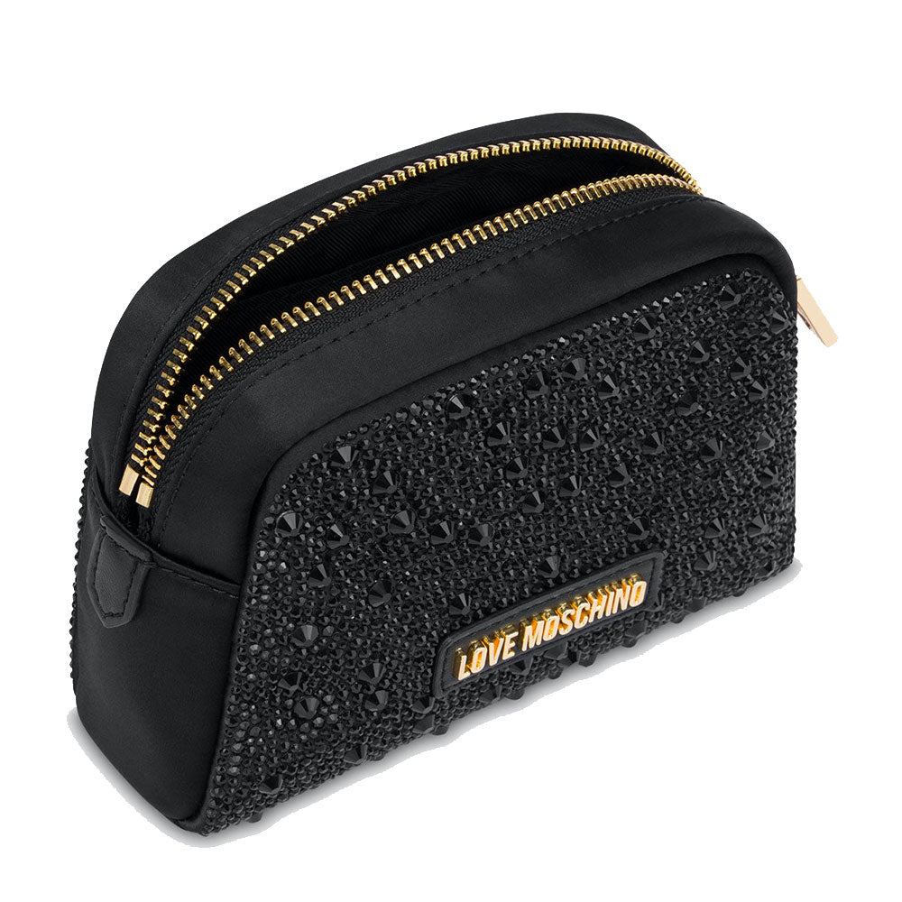 Beauty Case mit Strasssteinen LOVE MOSCHINO Gift Capsule-Linie, Farbe Schwarz