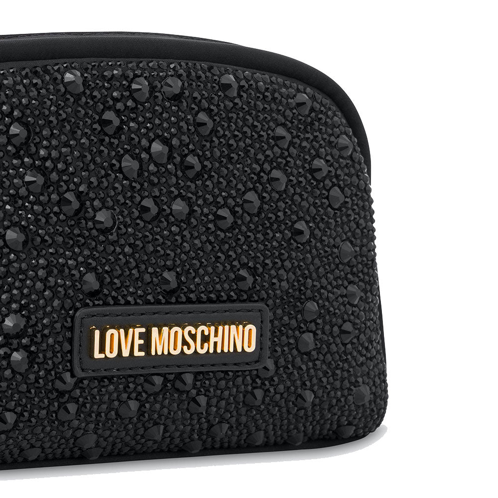 Beauty Case mit Strasssteinen LOVE MOSCHINO Gift Capsule-Linie, Farbe Schwarz