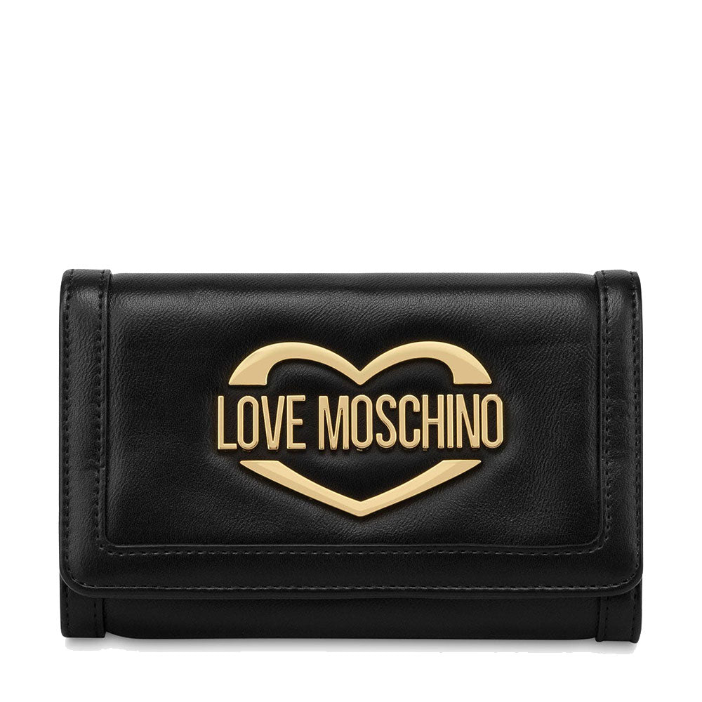 Damenbrieftasche mit LOVE MOSCHINO Button Metal Logo Line Schwarz JC5624