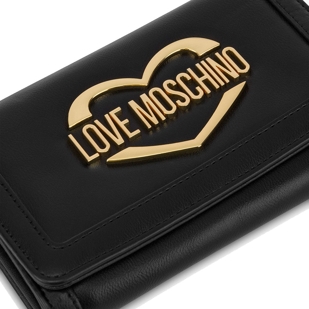 Damenbrieftasche mit LOVE MOSCHINO Button Metal Logo Line Schwarz JC5624