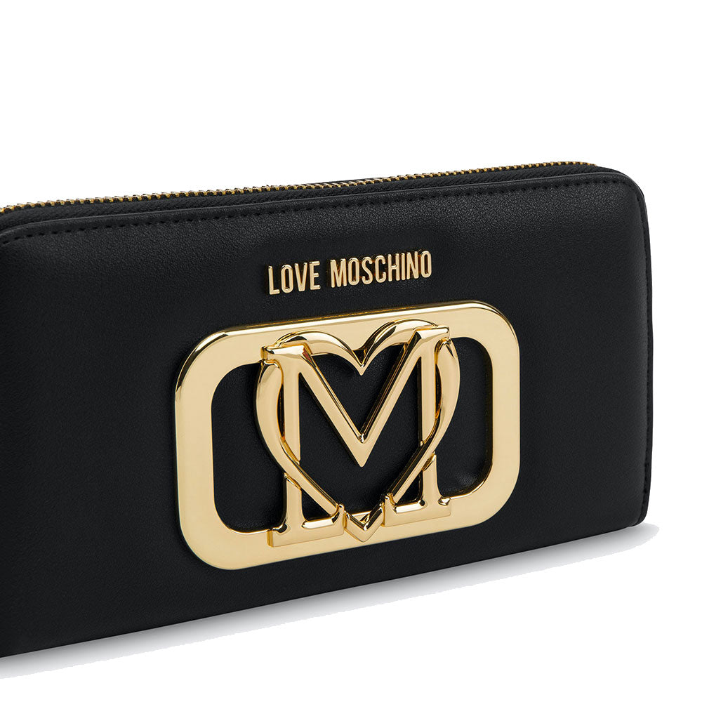 Damen-Geldbörse mit umlaufendem Reißverschluss LOVE MOSCHINO Herz-Logo-Linie in Schwarz