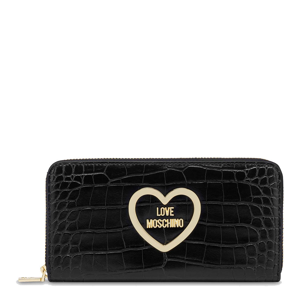 Damen-Geldbörse mit umlaufendem Reißverschluss LOVE MOSCHINO Croco Print Linie Schwarz JC5711