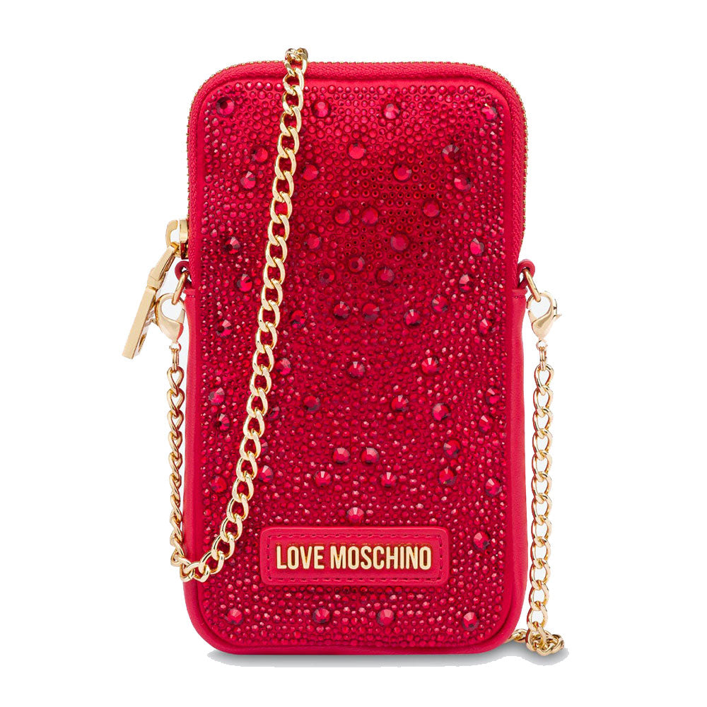 Handyhalter mit Strasssteinen und Schultergurt LOVE MOSCHINO Gift Capsule-Linie in Rot