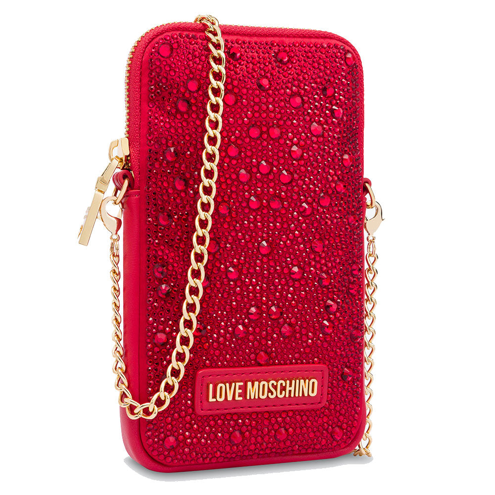 Handyhalter mit Strasssteinen und Schultergurt LOVE MOSCHINO Gift Capsule-Linie in Rot