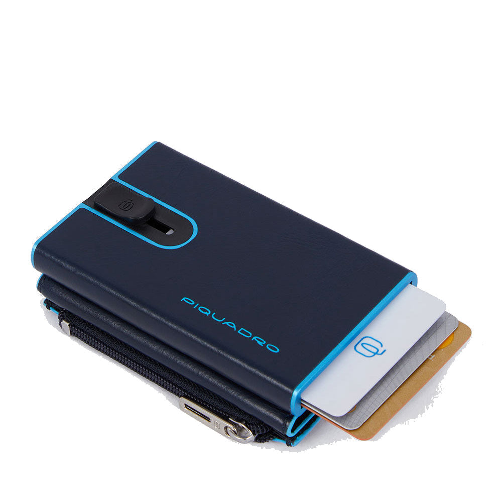 Portacarte PIQUADRO in Pelle e Alluminio con RFID Colore Blu Linea Blue Square - PP5585B2BLR