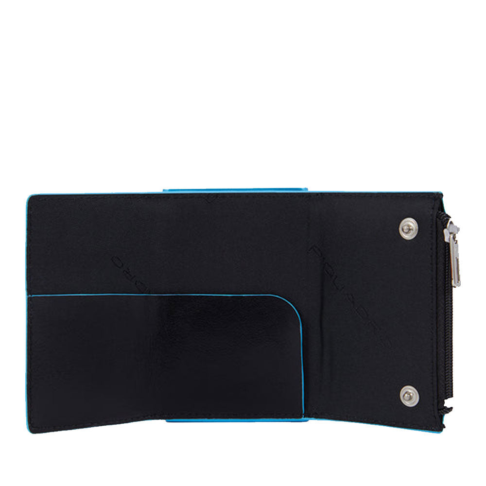 Portacarte PIQUADRO in Pelle e Alluminio con RFID Colore Nero Linea Blue Square - PP5585B2BLR