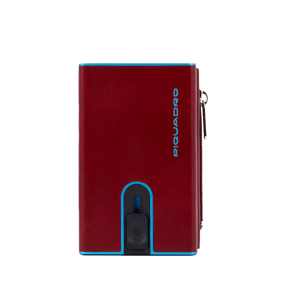 Portacarte PIQUADRO in Pelle e Alluminio con RFID Colore Rosso Linea Blue Square - PP5585B2BLR