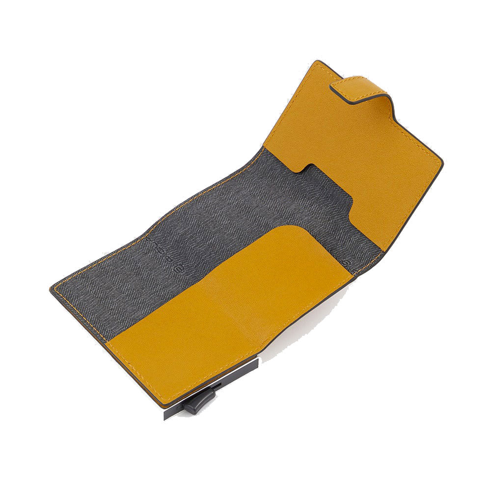 Portacarte PIQUADRO in Pelle e Alluminio con RFID in Pelle Gialla Linea Black Square - PP5649B3R